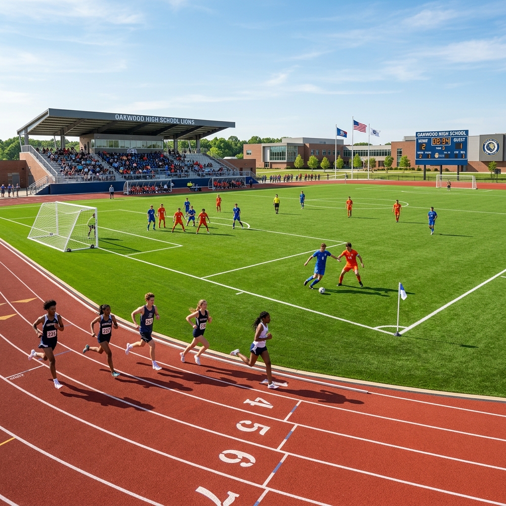 High school athletics track and soccer field