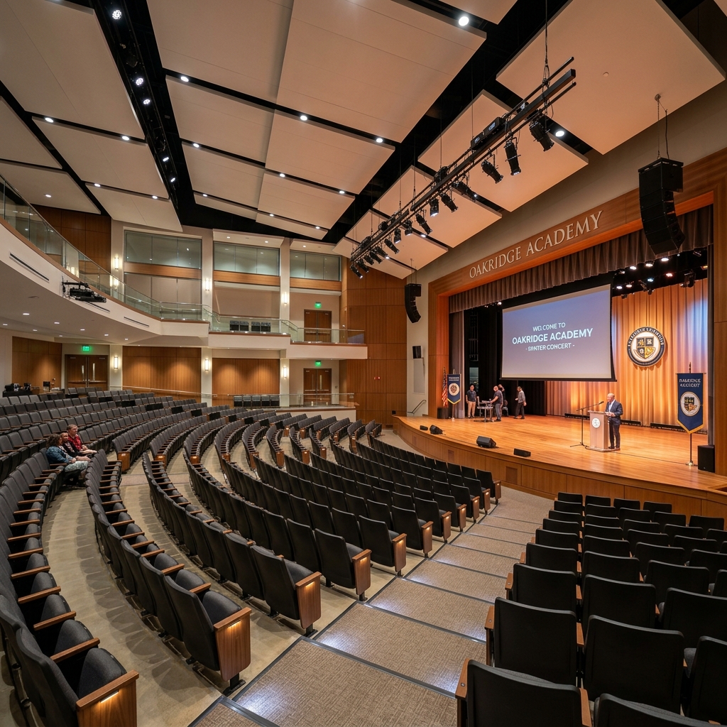 Spacious school auditorium with theatre seating